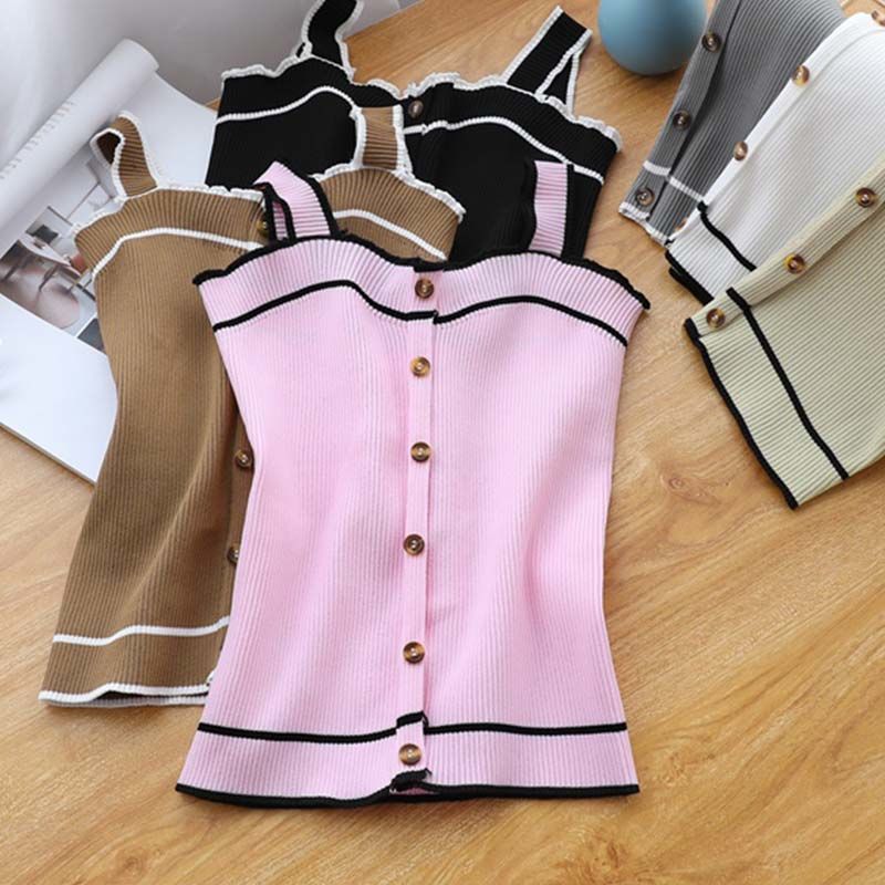 Street Fashion Style Youtube - Yeni örgü Tank üstü düğme kırpma