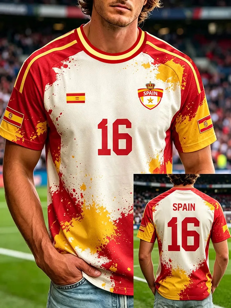 Street Fashion In Spain - İspanya Futbol Taraftar Tişörtü Kısa Kollu
