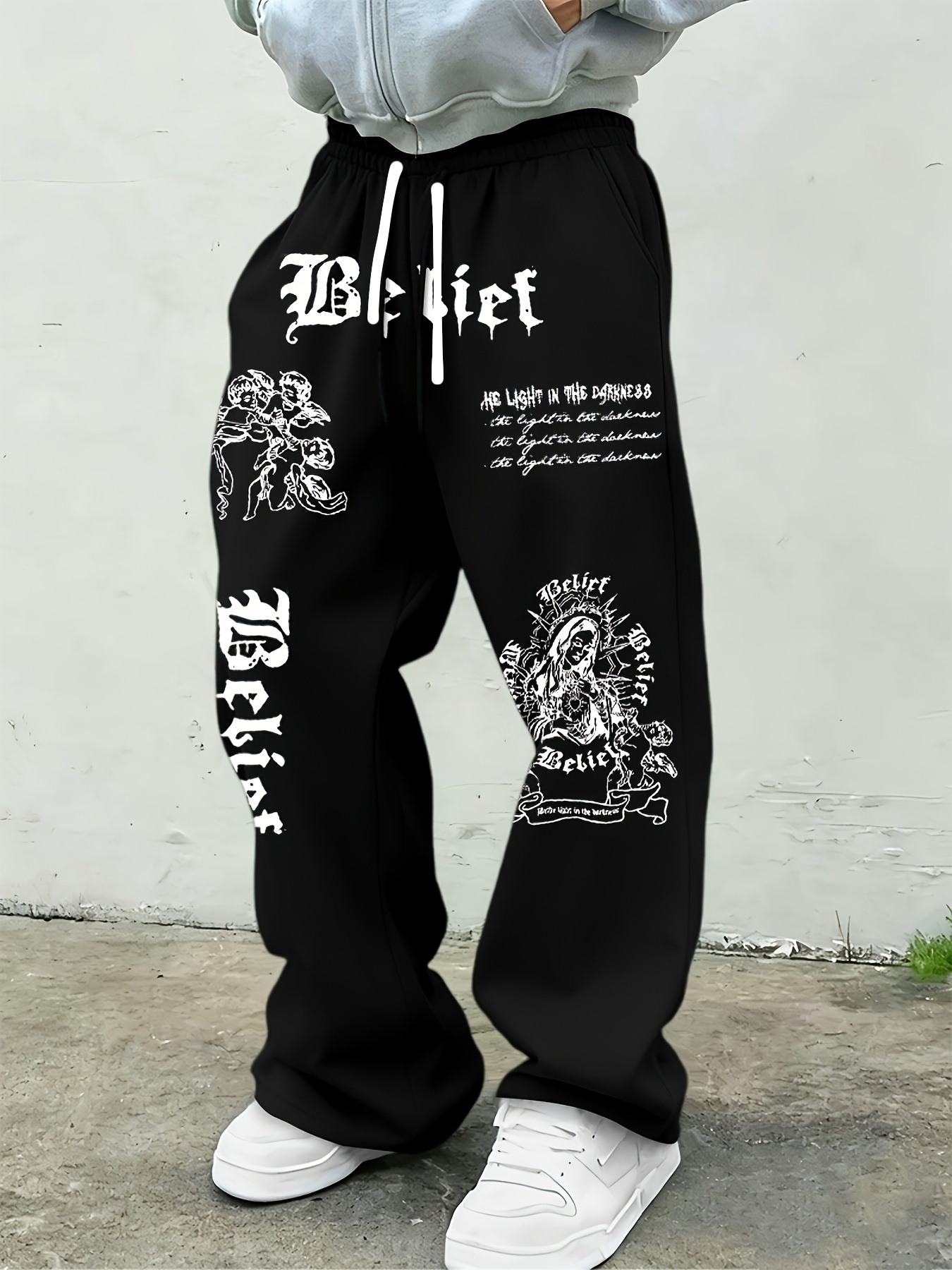 Street Fashion Baggy - Erkek Gotik Dikey Grafik Desenli Geniş
