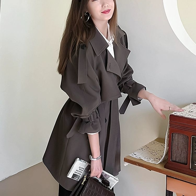 Street Fashion China Beautiful Girls - Kahverengi Trençkot Kadın Modası Şık Yağmurluk
