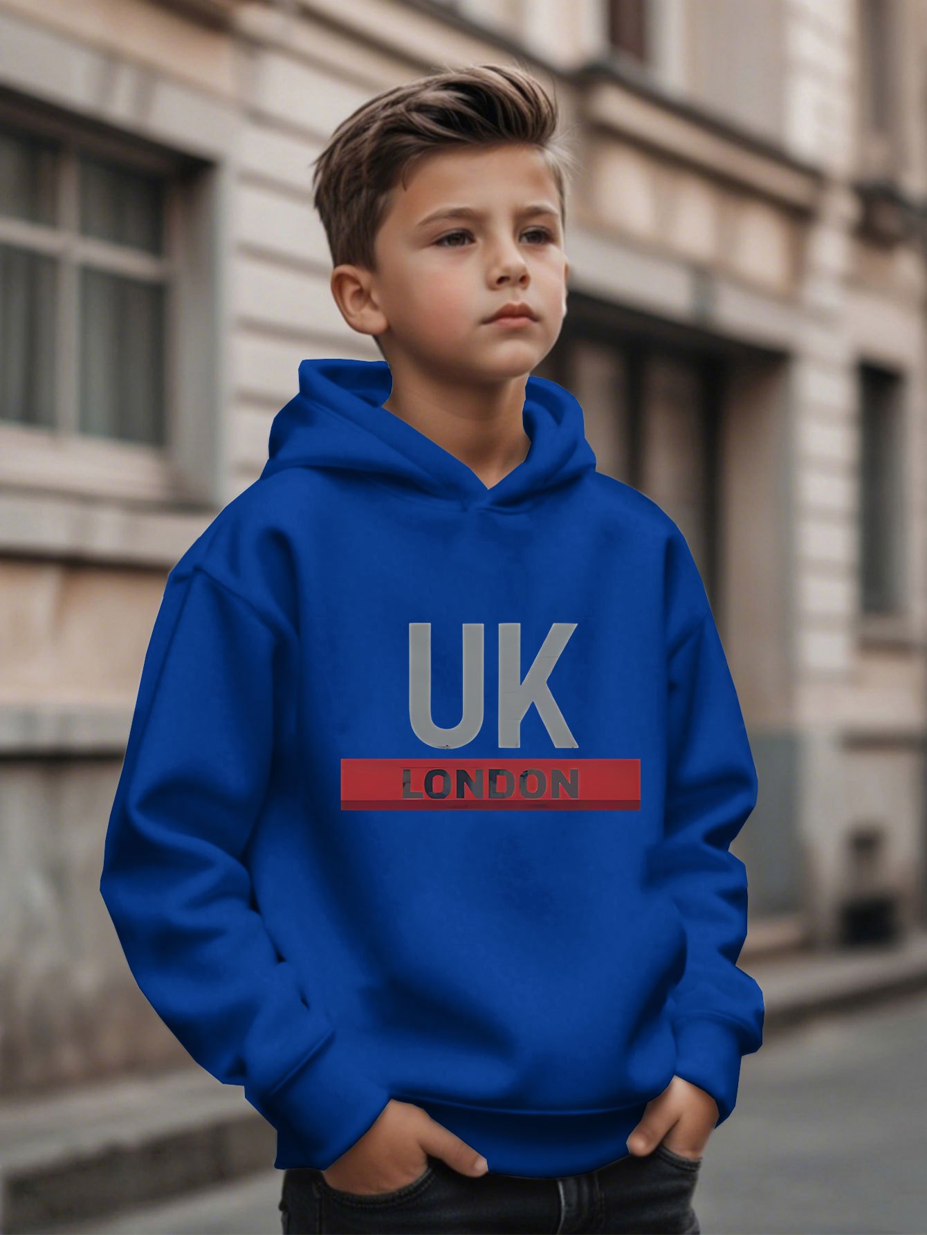 Street Fashion In London - İngiltere Londra Baskılı Kapüşonlu Erkek Çocuk