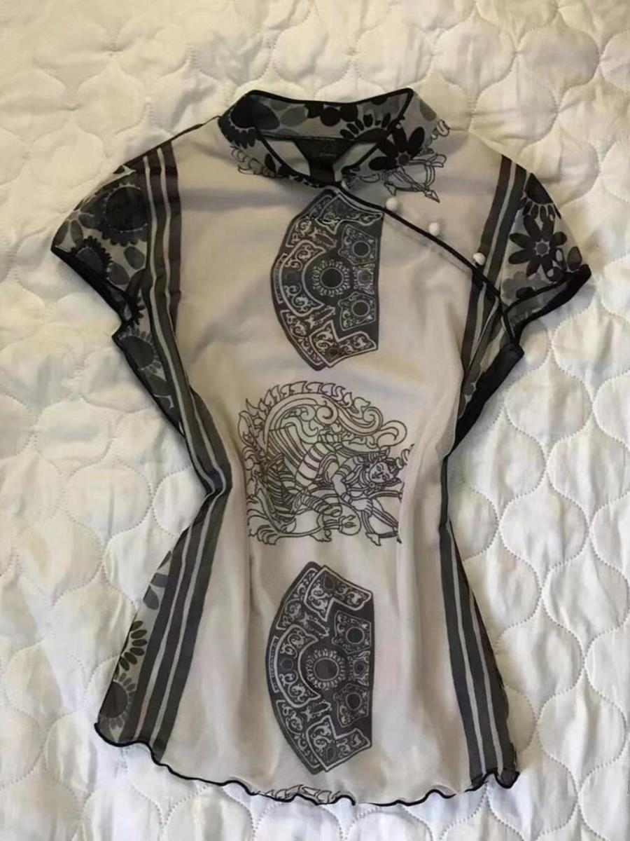 Street Fashion In Chinese - Zarif İnce Gösteren Geliştirilmiş Baskılı Üst