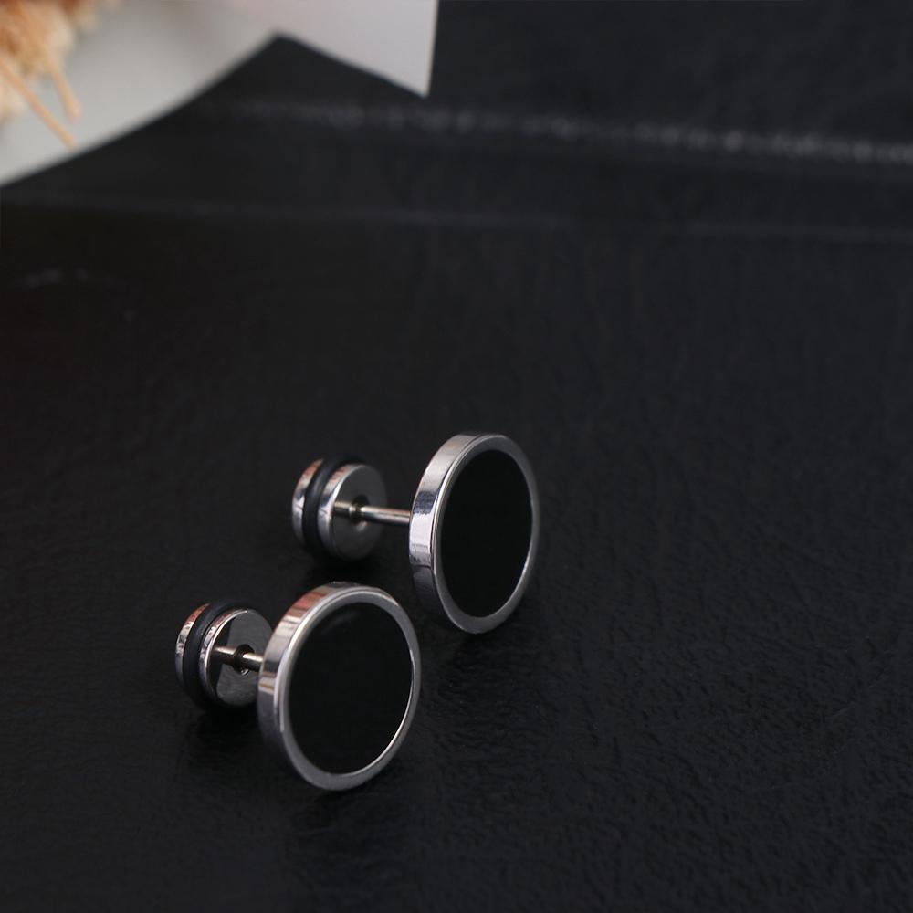 Street Fashion Earrings - Kore Tarzı Yuvarlak Siyah Çivi Küpeler