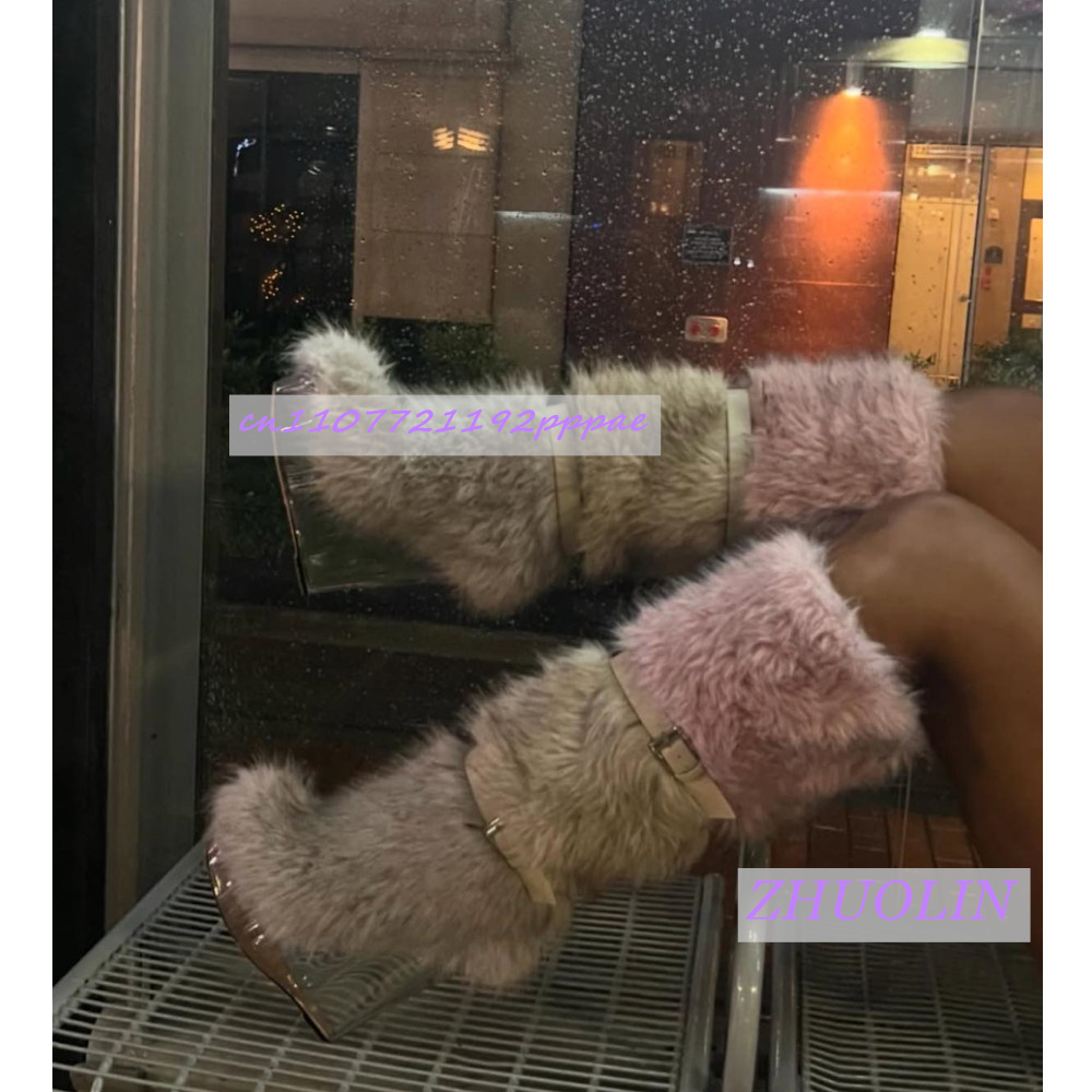 Street Fashion Punk - Kış Gradyan Tüylü Şeffaf Dolgu Topuklu
