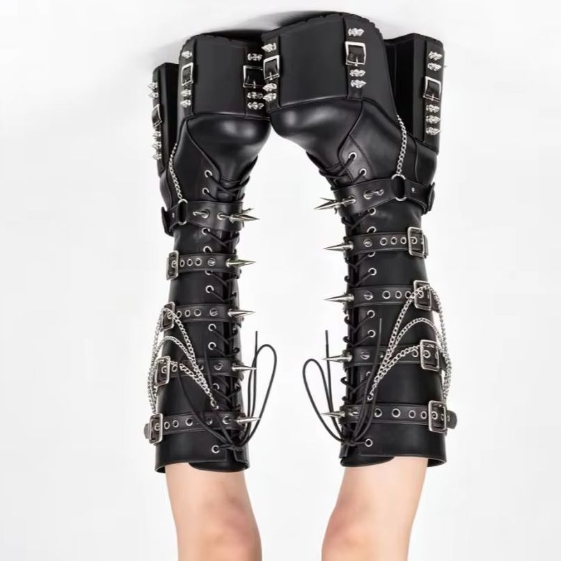 Street Fashion Punk - Punk Tarzı Platform Motosiklet Botları Çivili