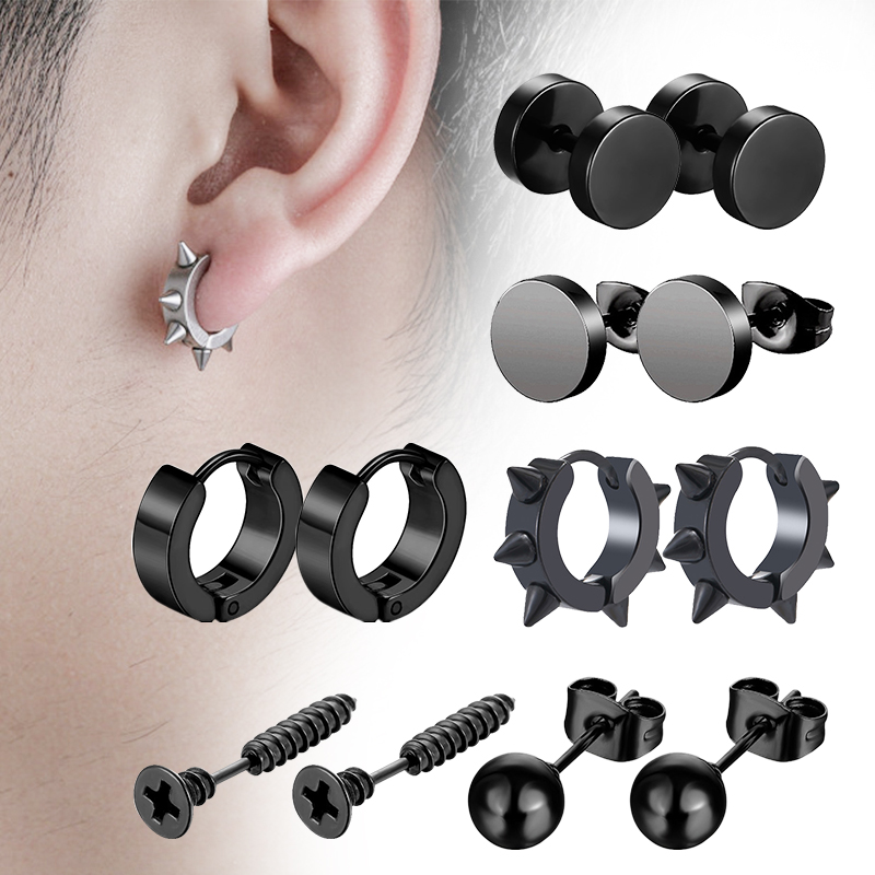 Street Fashion Earrings - 6 Pairs siyah Unisex küpe seti