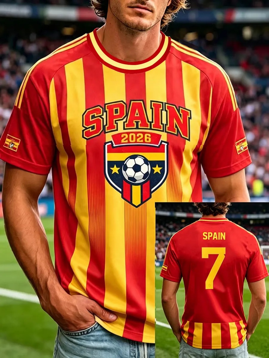 Street Fashion In Spain - İspanya Futbol Taraftar Tişörtü Kısa Kollu