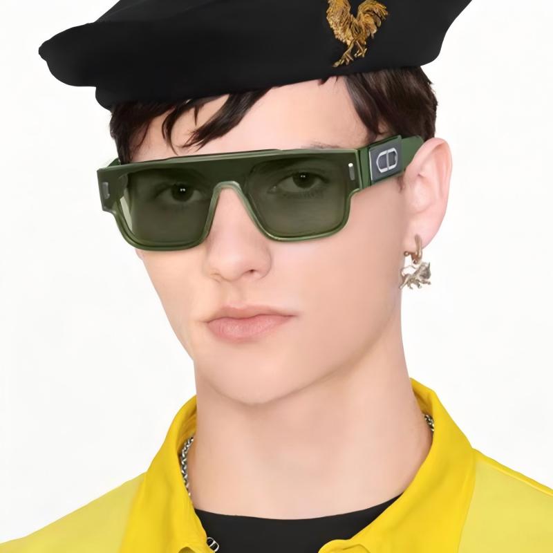 Street Fashion China Models - Trendy Yeşil Kare Çerçeveli Güneş Gözlüğü