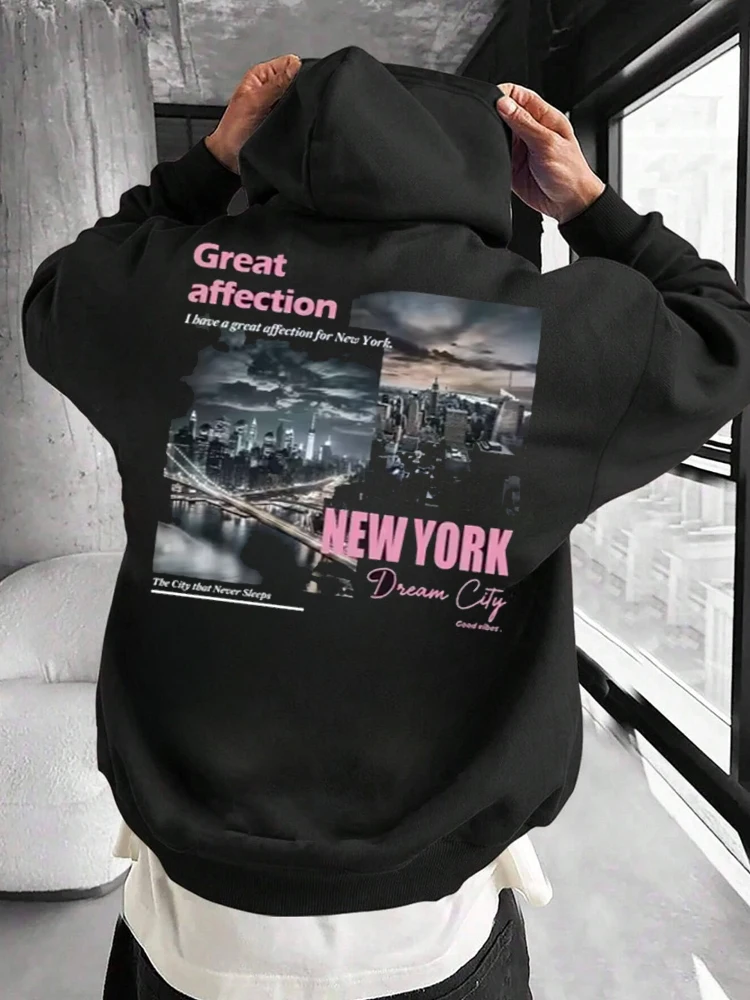Street Fashion New York 2025 - New York Dream City Baskılı Kapüşonlular