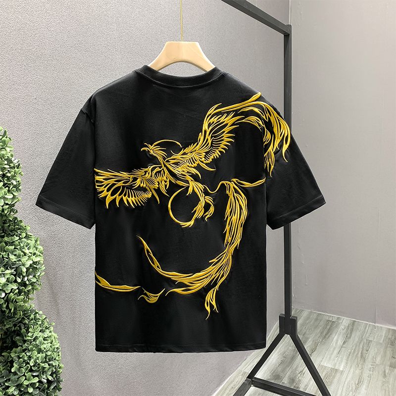Street Fashion In Chinese - Phoenix İşlemeli Çin Tarzı Kısa kollu