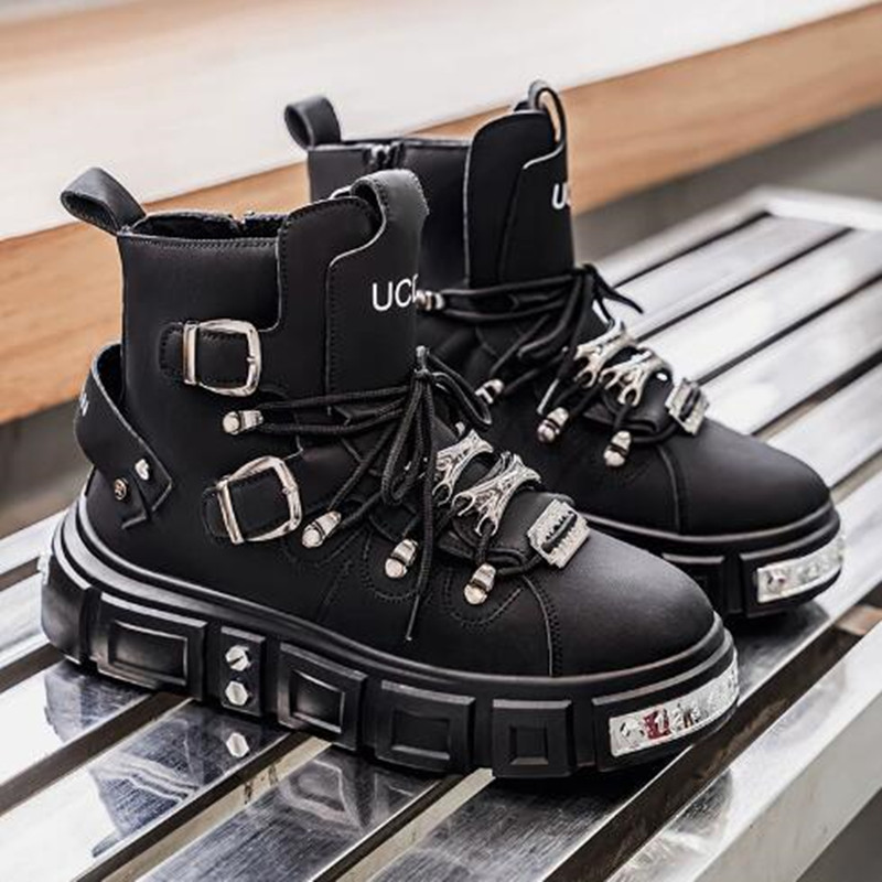 Street Fashion Punk - Moda Perçinli Siyah Yüksek Bilekli Spor