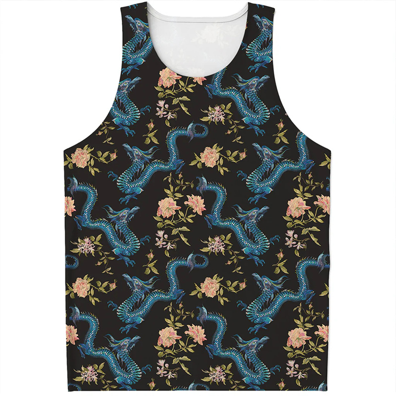 Çin ejderha desen Tank Top erk - Street Fashion In Chinese incelemesi ve fiyatı