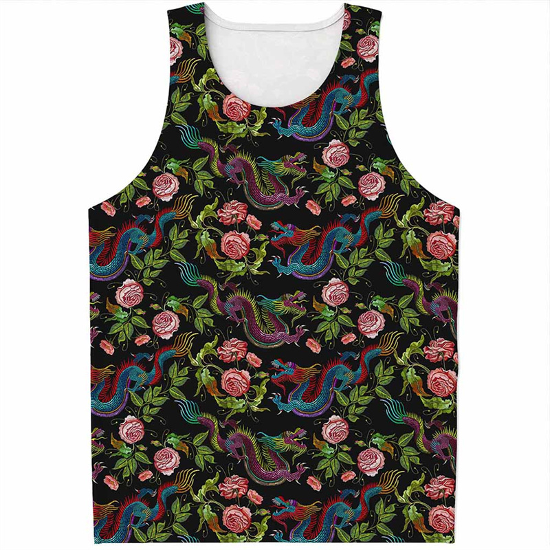 Çin ejderha desen Tank Top erk - Street Fashion In Chinese incelemesi ve fiyatı