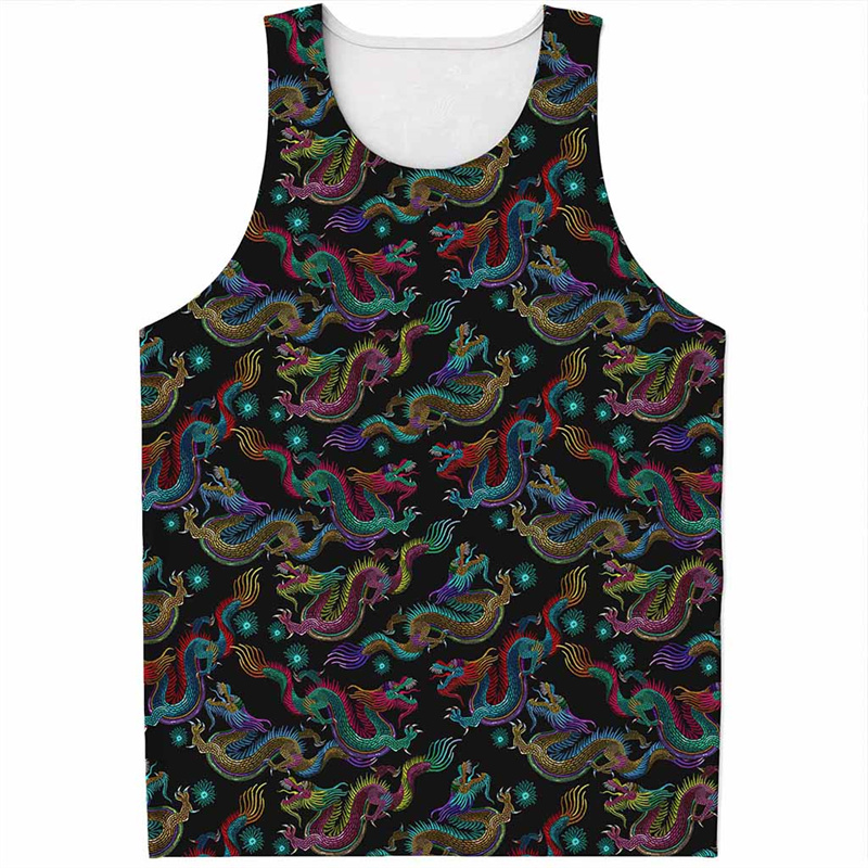 Çin ejderha desen Tank Top erk - Street Fashion In Chinese incelemesi ve fiyatı