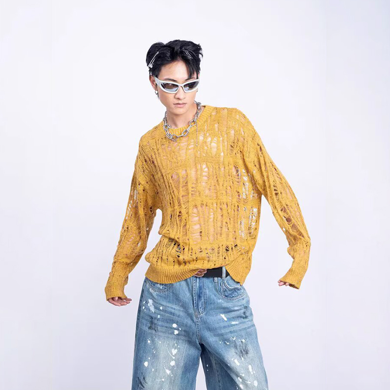 Vintage Yırtık Hollow Out Örgü - Street Fashion Baggy incelemesi ve fiyatı