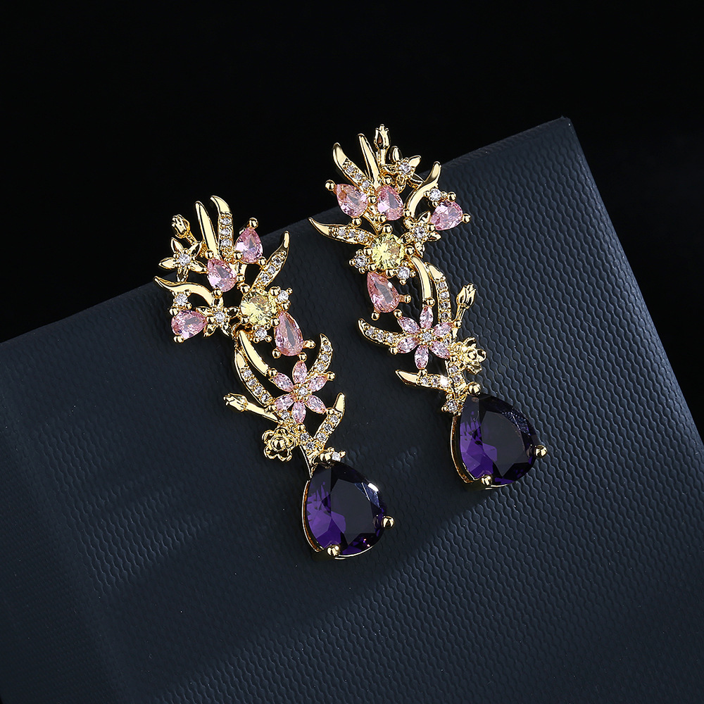 Abartılı atmosfer zirkon çiçek - Street Fashion Earrings incelemesi ve fiyatı