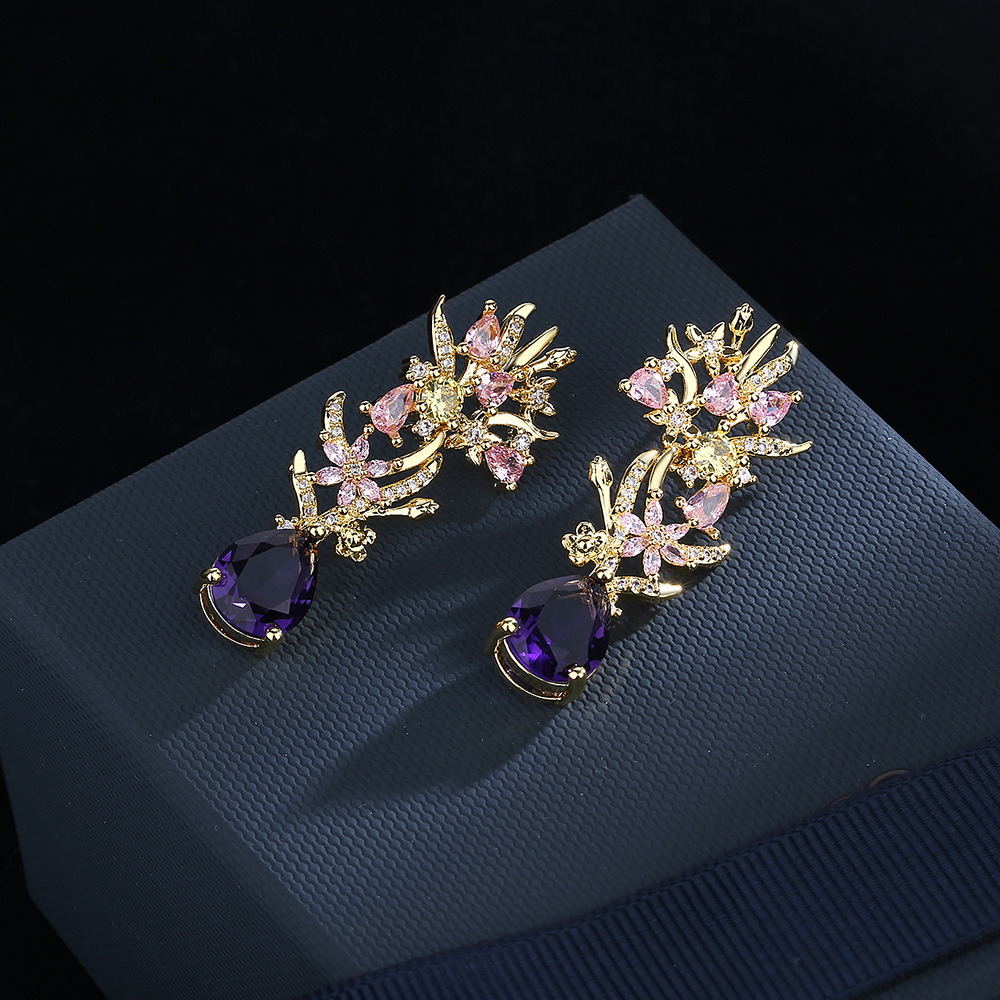 Abartılı atmosfer zirkon çiçek - Street Fashion Earrings incelemesi ve fiyatı