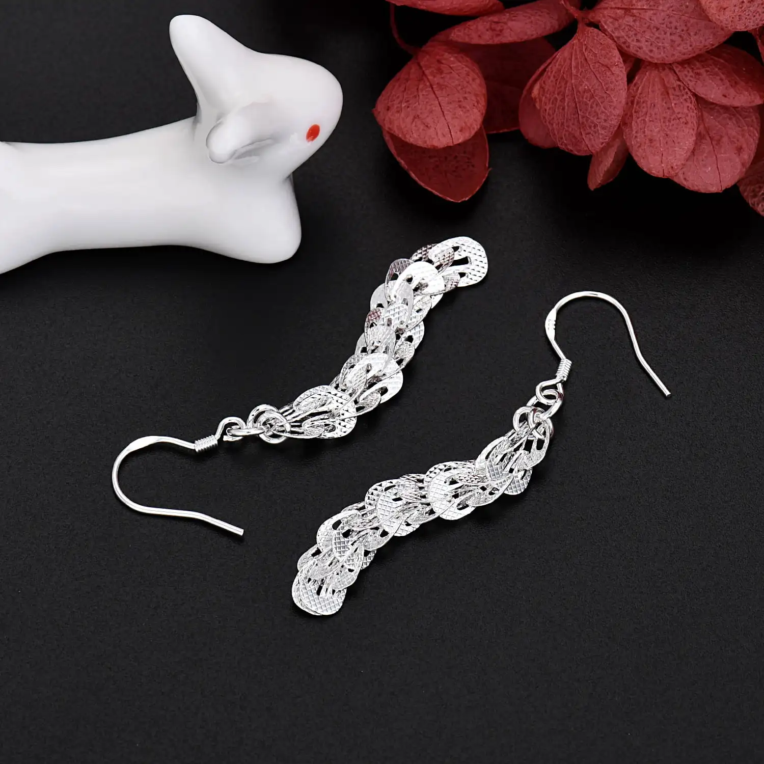 Yeni ince 925 ayar gümüş zarif - Street Fashion Earrings incelemesi ve fiyatı