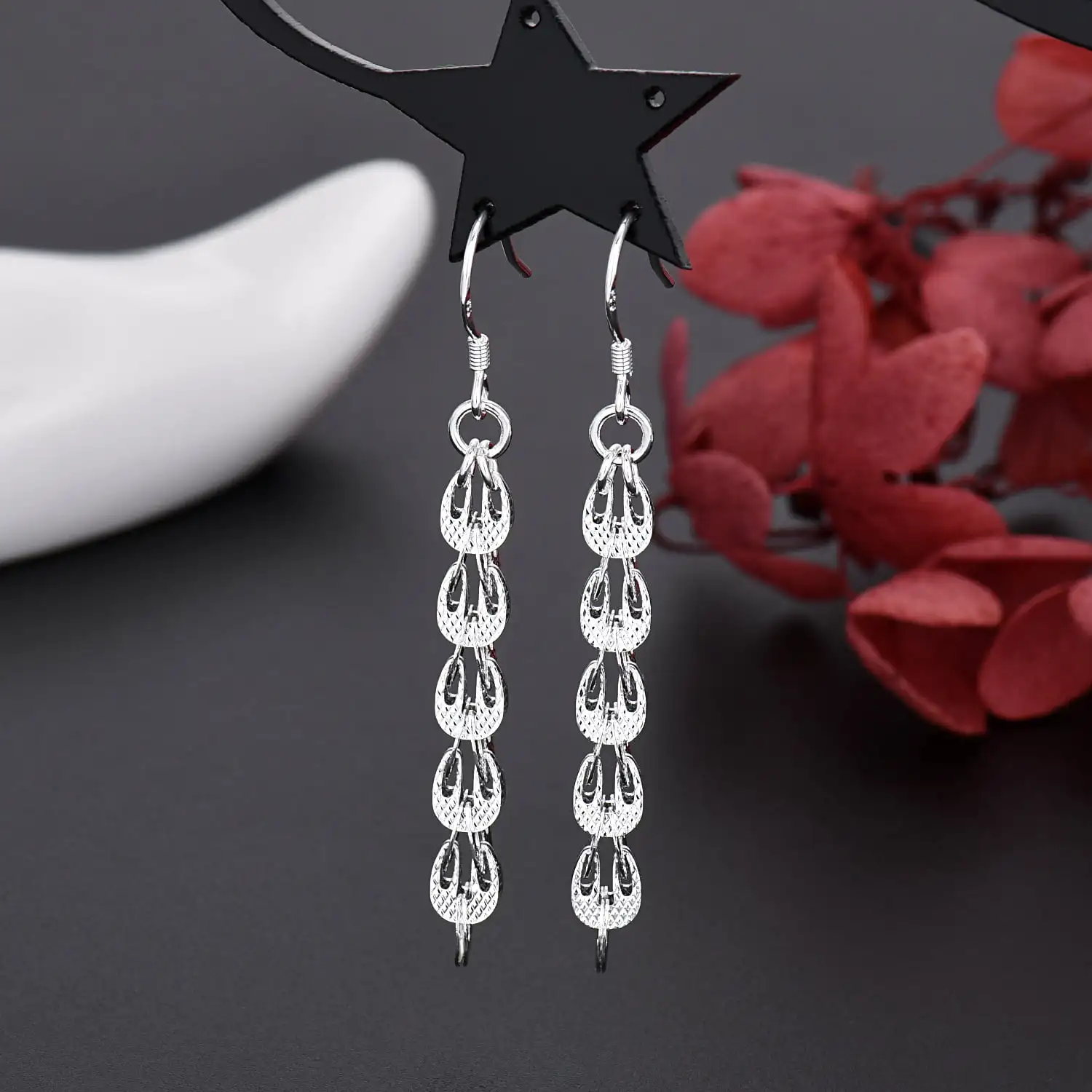 Yeni ince 925 ayar gümüş zarif - Street Fashion Earrings incelemesi ve fiyatı